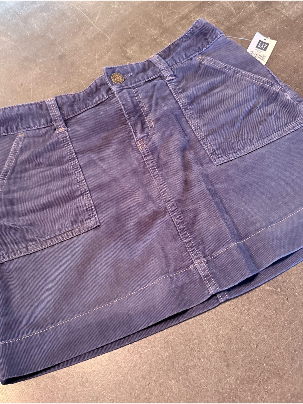 GAP Women’s Vintage Wash Navy Blue Corduroy Mini Skirt with Front & Back Pockets
